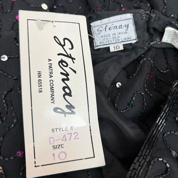 Vintage Stenay Black Beaded Sequin Silk Dress Size 10 NWT Deadstock Formal Party - Picture 12 of 15